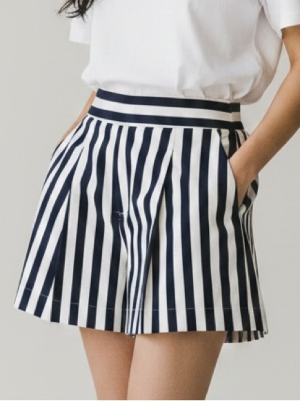 Everly Black and White Vertical Stripe Pleated Shorts